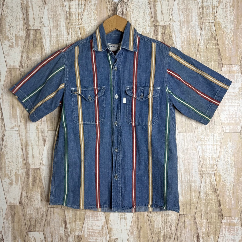 Arizona Jean Company Kids Striped Denim Button Up Shirt‎ Size M 10-12